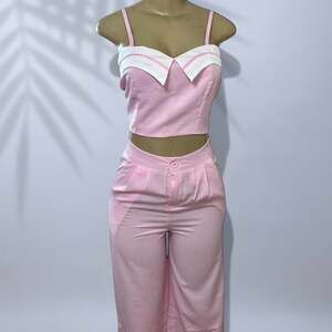 Pink Two Piece Set – Cropped Corset Top & High Waist Pants Coquette Girly Chic ✧